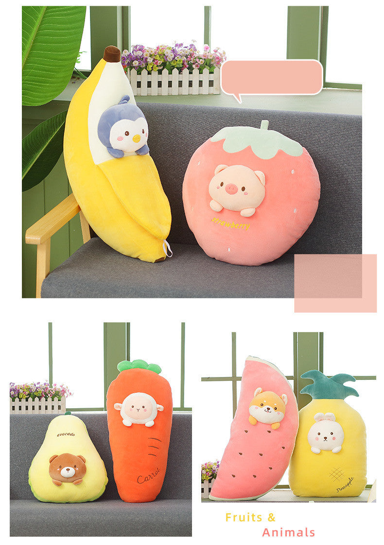 Peluche mignonne en forme de banane fraise et avocat